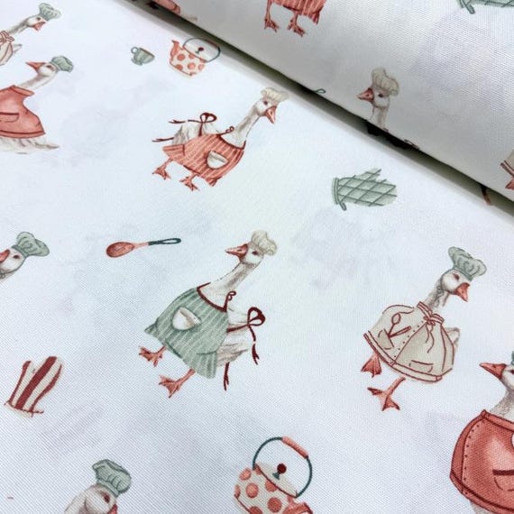 Goose Fabric, Farm Animal Fabric, Duck Print Fabric, Cooking Country Cottage Upholstery Kitchen Curtain Nursery Kids Room Decor Fabric Yard