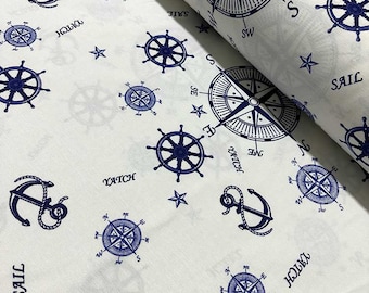 Nautical Fabric by the Yard, Boat Fabric, Marine Upholstery Fabric, Sailboat Anchor Fabric, Navy Red Canvas Home Decor Indoor Outdoor Fabric