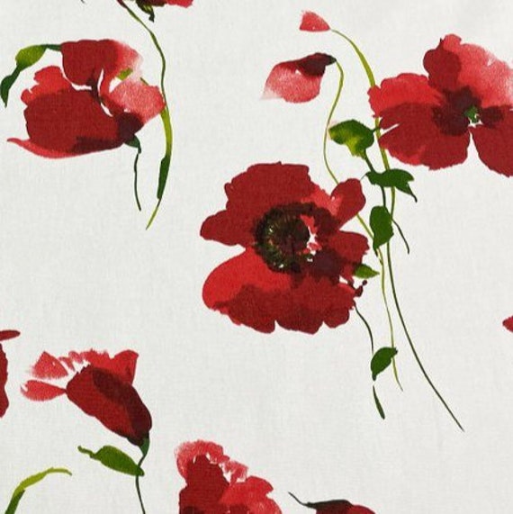 Feelyou Poppy Flower Upholstery Fabric for Chairs, Red Flower Leaves  Outdoor Fabric by The Yard, Chic Rustic Botanical Decorative Fabric for
