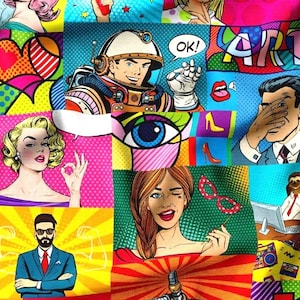 Comic Book Fabric, Pop Art Fabric, Comics Fabric, Colorful Cartoon ...