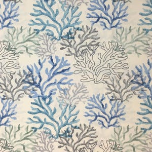 Blue Ocean Fabric, Coral Reef Fabric, Blue White Upholstery Nautical Print Seaweed Underwater Beach Cotton Canvas Outdoor Decor Fabric Yard image 3