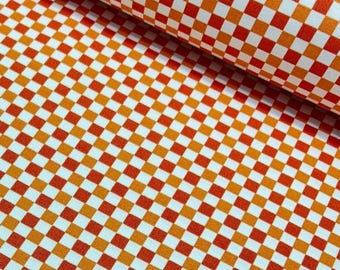 Checkered Upholstery Fabric, Orange Red Fabric, Gingham Check Fabric, Racing Flag Bright Summer Cotton Canvas Indoor Outdoor Fabric Yard