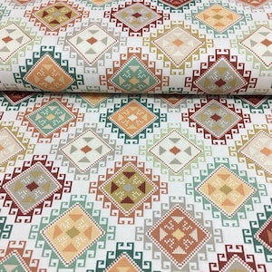 Tribal Upholstery Fabric, Aztec Print Fabric, Kilim Fabric by the Yard, Southwestern Ikat Cotton Canvas Curtain Furniture Decorative Fabric