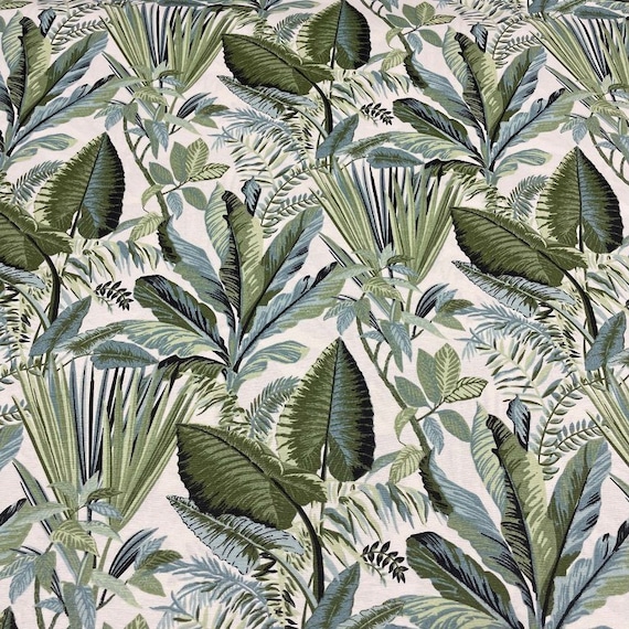 Tropical Leaves Fabric, Botanical Upholstery Fabric, Palm Fabric, Exotic Fabric, Hawaiian Print Cotton Canvas Outdoor Foliage Fabric by Yard