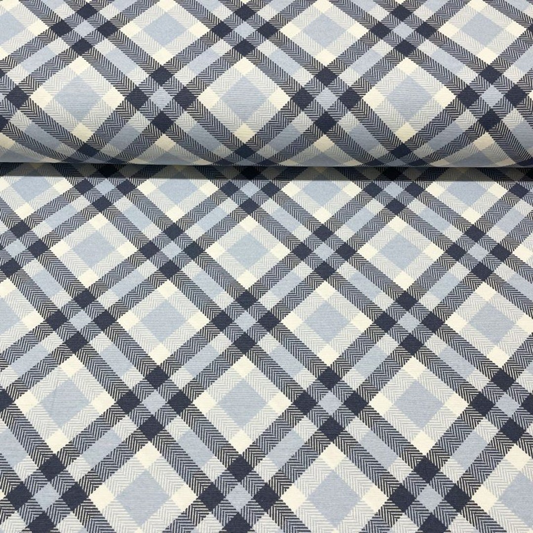 Geometric Upholstery Fabric, Blue Plaid Fabric, Tartan Fabric, Cotton