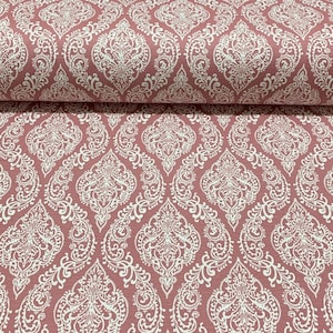 Dusty Rose Fabric, Moroccan Fabric, Damask Upholstery Fabric, Blush Pink Boho Print Traditional Tapestry Cotton Curtain Chair Fabric by Yard
