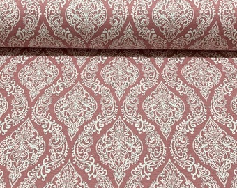 Dusty Rose Fabric, Moroccan Fabric, Damask Upholstery Fabric, Blush Pink Boho Print Traditional Tapestry Cotton Curtain Chair Fabric by Yard