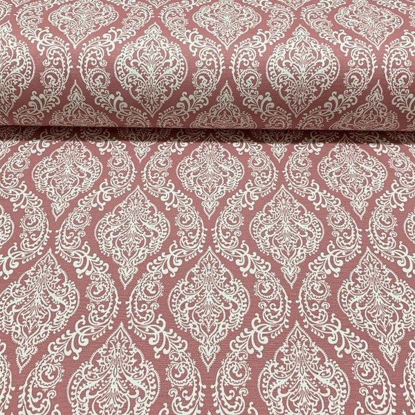 Dusty Rose Fabric, moroccan fabric, damask Upholstery Fabric, Blush Pink boho print Traditional Tapestry Cotton curtain chair Fabric by Yard