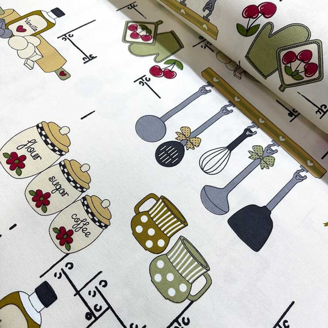 Kitchen Print Fabric, Baking Fabric, Cooking Fabric, Utensil Curtain