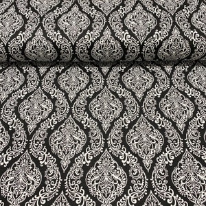 Black Damask Fabric, Black White Upholstery Fabric, Monochrome Fabric, Tapestry Canvas Couch Tablecloth Runner Interior Outdoor Fabric Yard