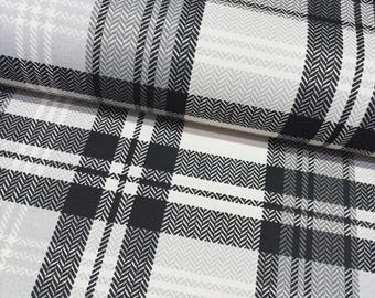 Black and White Tartan Fabric, Plaid Upholstery Fabric, Herringbone Monochrome Classic Modern Check Home Decor Indoor Outdoor Fabric by Yard
