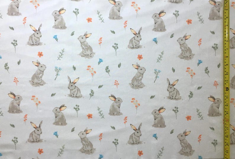 Tela de algodón con conejos, tela de conejito cortada a medida, tela de bosque, tela de animales del bosque, tela para ropa infantil, tela para bebé, material para guardería imagen 4
