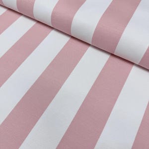 Pink White Stripe Fabric, Blush Pink Upholstery Fabric, Light Pink Wide Stripe Cotton Canvas Drapery Cushion Throw Pillow Chair Fabric Yard