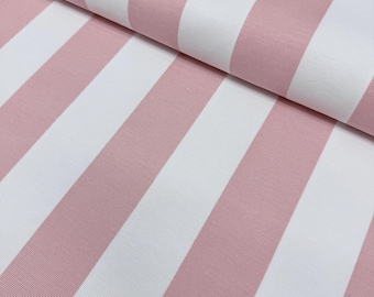 Pink White Stripe Fabric, Blush Pink Upholstery Fabric, Light Pink Wide Stripe Cotton Canvas Drapery Cushion Throw Pillow Chair Fabric Yard