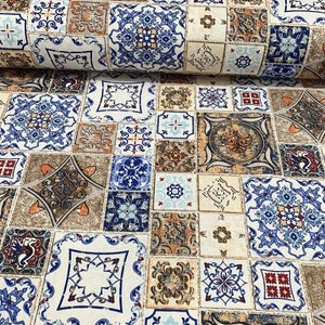 Tile Fabric, Ceramic Fabric, Mosaic Fabric, Turkish Ottoman Fabric, Moroccan Fabric, Geometric Upholstery Fabric, Decorative Fabric by Yard