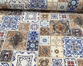 Tile Fabric, Ceramic Fabric, Mosaic Fabric, Turkish Ottoman Fabric, Moroccan Fabric, Geometric Upholstery Fabric, Decorative Fabric by Yard