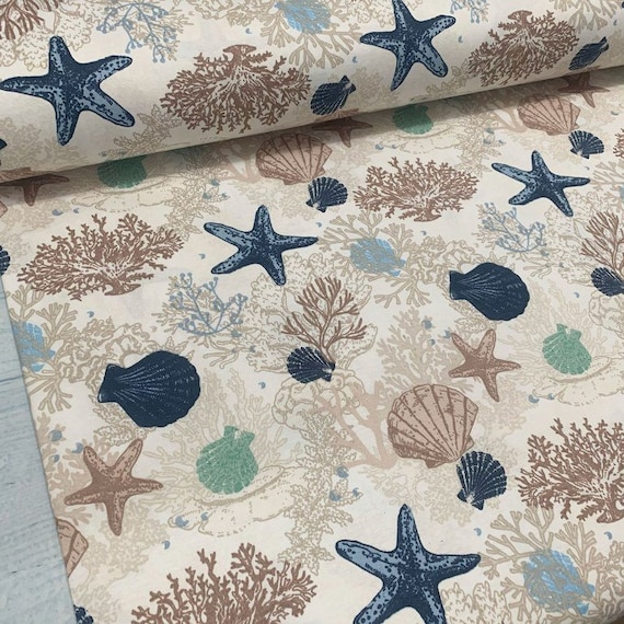 Nautical Upholstery Fabric Coastal Fabric Sea Shell Fabric Etsy