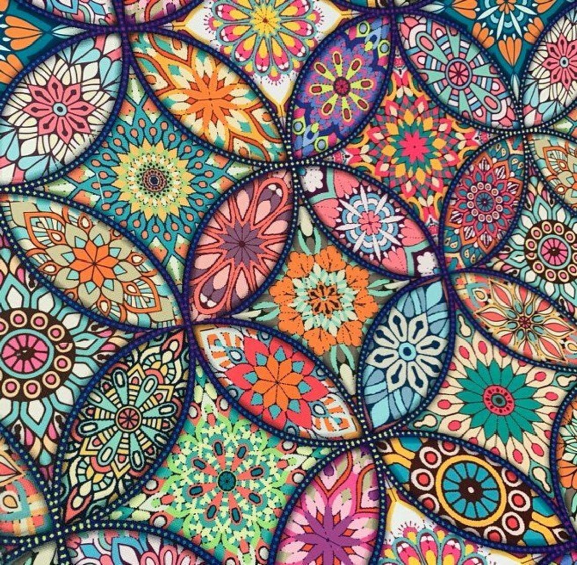 Mandala Fabric Colorful Upholstery Fabric Authentic Tile Etsy