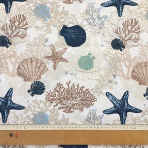Nautical Cotton Fabric, Coastal Fabric, Sea Shell Fabric, Starfish Reef Fabric, Beige Ocean Quilting Sewing Craft Decor Fabric by the Yard 画像 3