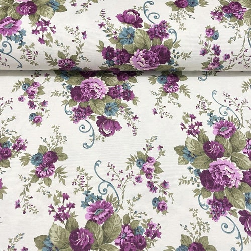 Purple Roses Fabric Lavender Floral Fabric Lilac Flower Etsy