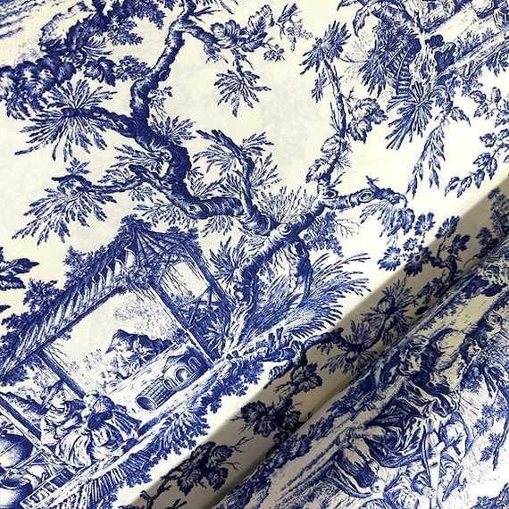 Minori Indigo Blue Asian Toile Home Decor Fabric - Rich Tex