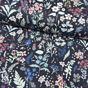 Dark Floral Upholstery Fabric, Black Flower Fabric, Botanical Garden Fabric, Shabby Chic Vintage Style Pink Mint Blue Home Decor Fabric Yard