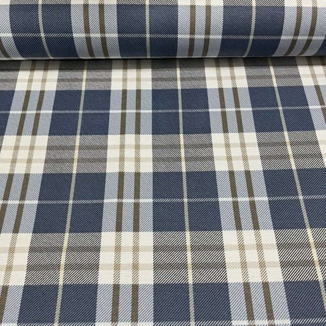 Tartan Upholstery Fabric, Blue Grey Fabric, Plaid Canvas Fabric