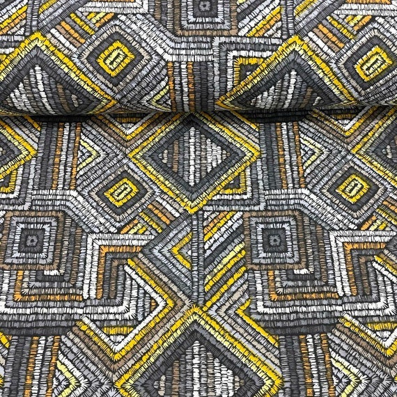 Geometric Upholstery Fabric, Boho Modern Fabric, Gray Yellow Fabric, Stripe  Cotton Canvas Aztec Cushion Chair Sofa Decorative Fabric by Yard 