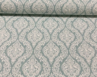 Green Damask Fabric, Mint Upholstery Fabric, Duck Egg Fabric, Turkish Ottoman Ethnic Cotton Canvas Water Repellent Outdoor Decor Fabric Yard