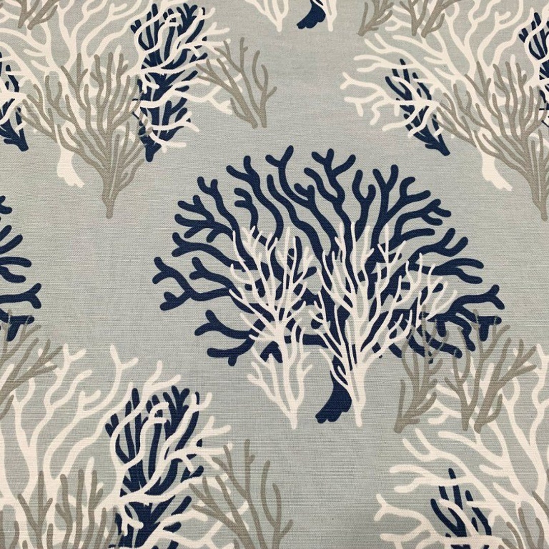 Nautical Upholstery Fabric, Reef Fabric, Navy Gray Fabric, Ocean Decor