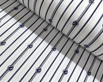 Nautical Upholstery Fabric, Rope Knot Fabric, Blue White Fabric, Ship Boat Sea Marine Seaside Indoor Outdoor Cotton Home Decor Fabric Yard