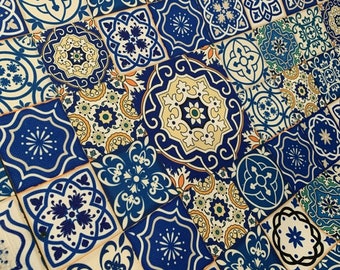 Tile Fabric, Ceramic Fabric, Mosaic Fabric, Turkish Ottoman Fabric, Moroccan Fabric, Geometric Upholstery Fabric, Decorative Fabric by Yard