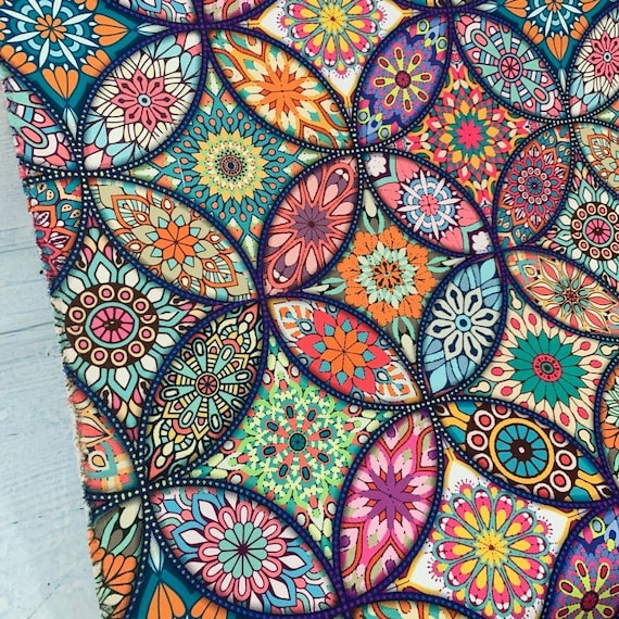 Moroccan Fabric by The Yard, Mandala Ottoman Trellis Upholstery Fabric,  Retro Boho Floral Decorative Fabric, Vintage Geometric Indoor Outdoor  Fabric