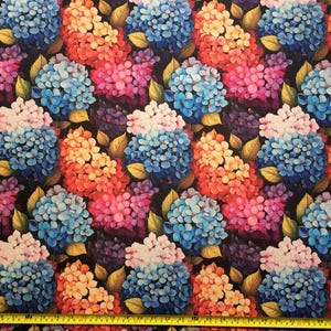 Tessuto per tappezzeria, tessuto in tela floreale, tessuto ortensia, tessuto per tende e cuscini con stampa 3D di fiori colorati. immagine 3