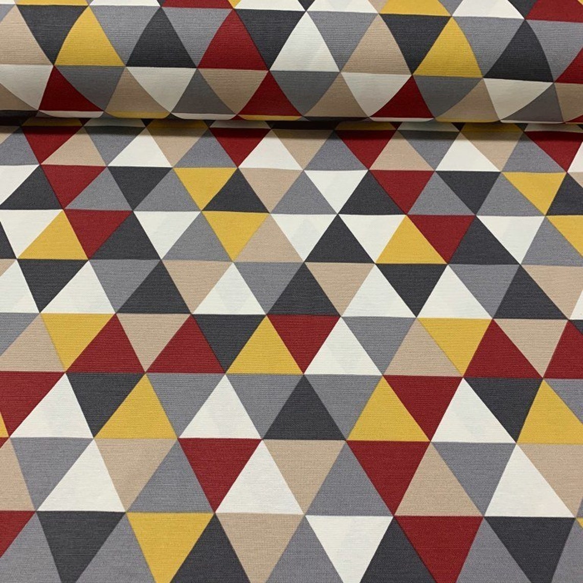 Geometric Upholstery Fabric Triangle Fabric Gray Yellow Etsy