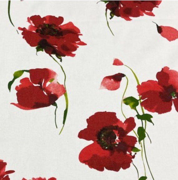 Feelyou Poppy Flower Upholstery Fabric for Chairs, Red Flower Leaves  Outdoor Fabric by The Yard, Chic Rustic Botanical Decorative Fabric for