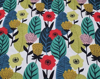 Tropical Canvas Fabric, Floral Upholstery Fabric, Large Flower Fabric, Botanical Leaves Fabric, Colorful Drapery, Chair, Curtain Fabric Yard