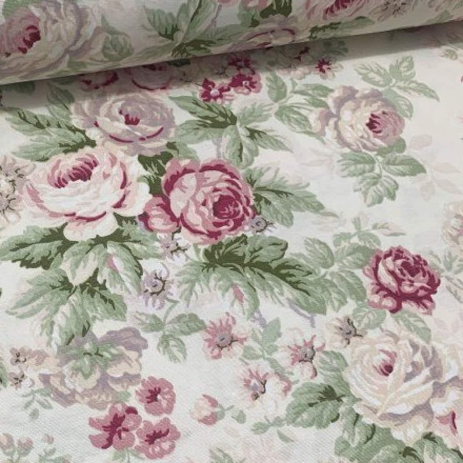 Roses Upholstery Fabric, Shabby Chic Fabric, Pastel Floral Fabric ...