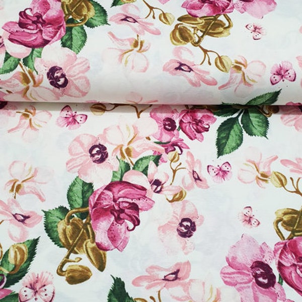 Orchid Fabric, Bloom Fabric, Floral Upholstery Fabric, Flower Canvas Fabric, Fuschia Pink Outdoor Drapery Sofa Chair Home Decor Fabric Yard