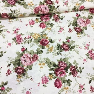 Roses Upholstery Fabric, Retro Canvas Fabric, Floral Drapery Fabric, Boho Curtain Fabric, Furniture Sofa Chair Pillow Decor Fabric by Yard