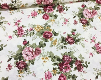 Roses Upholstery Fabric, Retro Canvas Fabric, Floral Drapery Fabric, Boho Curtain Fabric, Furniture Sofa Chair Pillow Decor Fabric by Yard