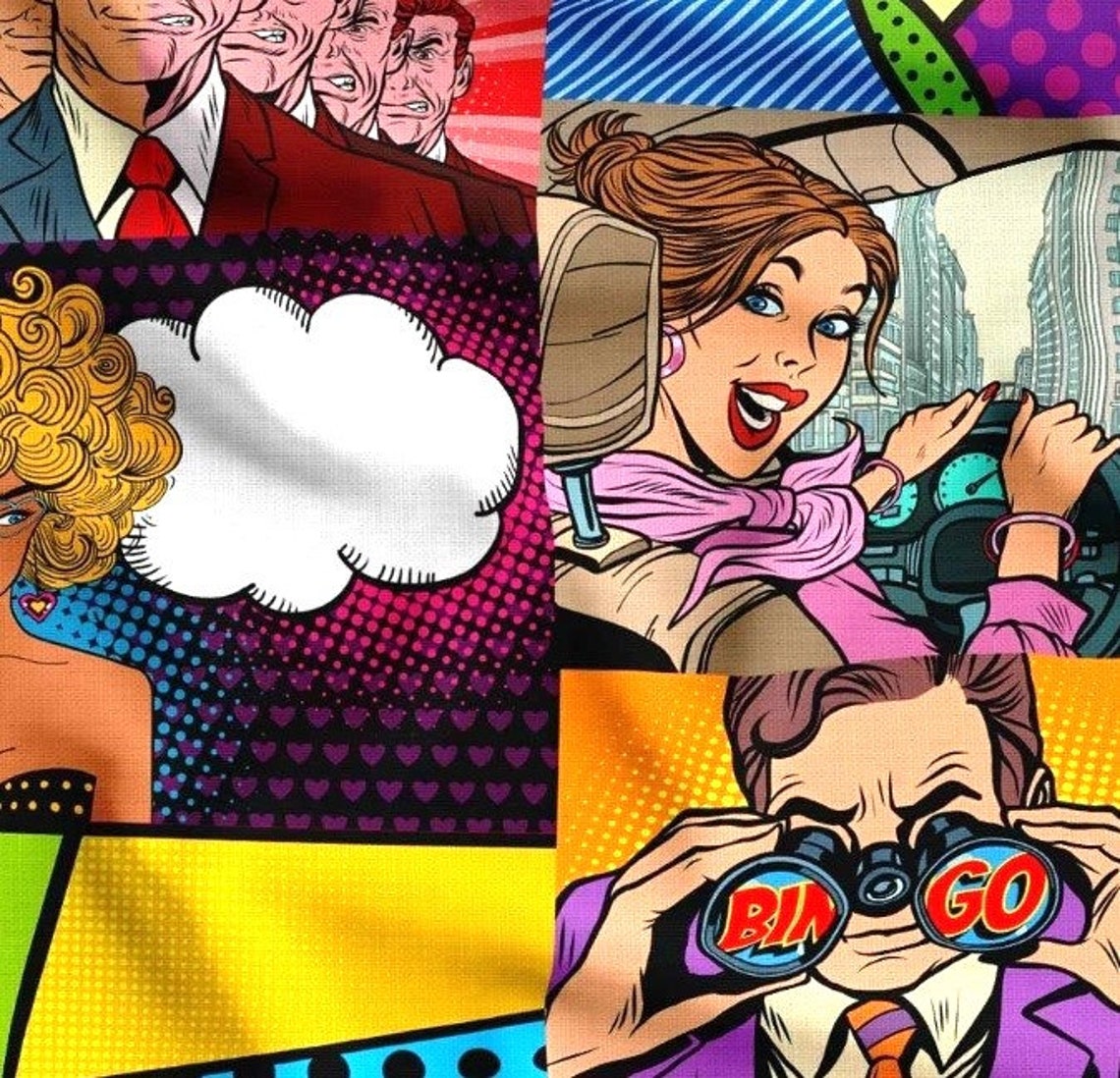 Comic Book Fabric, Pop Art Fabric, Comics Fabric, Colorful Cartoon ...
