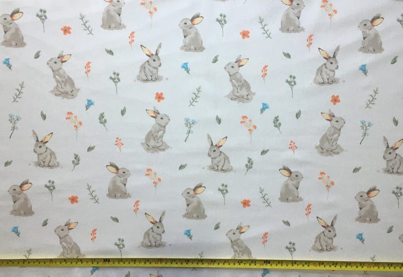 Tela de algodón con conejos, tela de conejito cortada a medida, tela de bosque, tela de animales del bosque, tela para ropa infantil, tela para bebé, material para guardería imagen 3