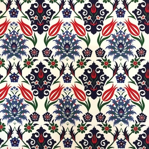 Tile Fabric, Turkish Upholstery Fabric, Ceramic Fabric, Tulip Fabric, Navy Blue Floral Ethnic Oriental Tapestry Outdoor Decor Fabric by Yard