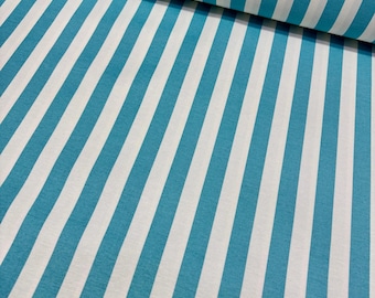 Turquoise Stripe Fabric, Blue White Upholstery Fabric, Teal Canvas Fabric, Thin Stripe Cotton Canvas Indoor Outdoor Home Decor Fabric Yard