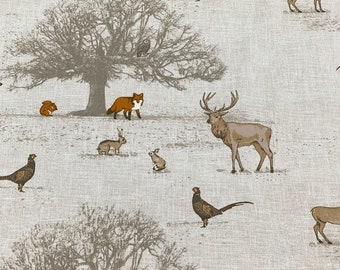 Tissu d'aspect lin, tissu à imprimé animal, tissu de ferme, tissu paysagiste, toile de coton beige, décoration de sac, tissu par mètre