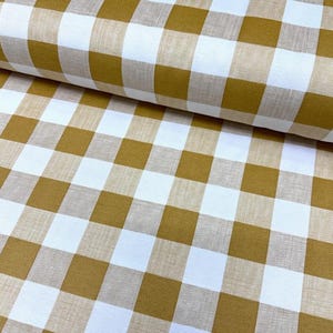 Mustard Gingham Fabric, Yellow Check Fabric, Buffalo Plaid Upholstery Fabric, Ochre White Kitchen Window Roman Blind Table Decor Fabric Yard