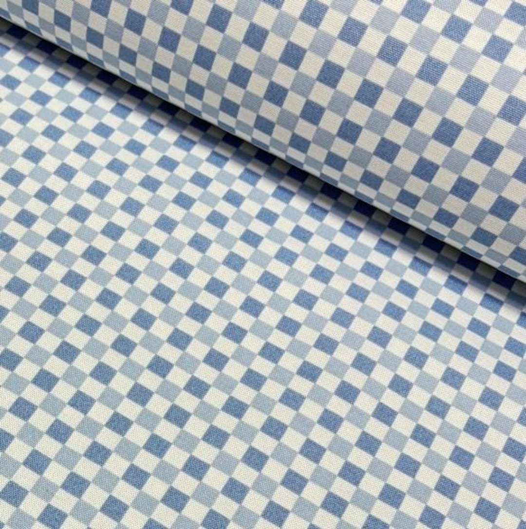 Small Checkered Fabric, Blue and White Fabric, Check Upholstery Fabric ...