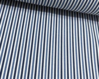 Navy Stripe Upholstery Fabric, Blue Pinstripe Fabric, Cotton Ticking Fabric, Contemporary Traditional Thin Stripe Canvas Decor Fabric Yard