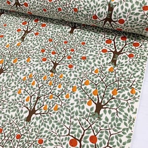 Trees Upholstery Fabric, Leaves Print Fabric, Botanical Canvas Fabric, Boho Decor Fabric, Cotton Pillow, Curtain, Bag, Nature Fabric by Yard